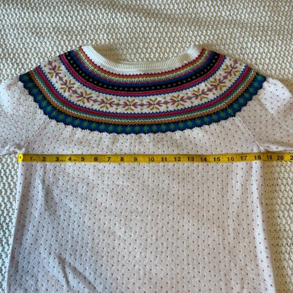 Talbots Fair Isle Multicolor Rainbow White Sweater Winter Ski Preppy Knit Small - Picture 7 of 9